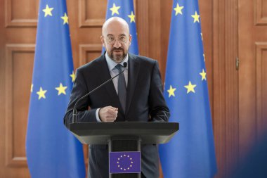 Chisinau, Moldova - 28 Mart 2023: Maia Sandu ve Charles Michel 'in Chisinau' daki basın toplantısı