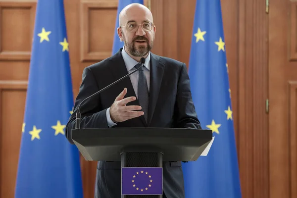 Chisinau, Moldova - 28 Mart 2023: Maia Sandu ve Charles Michel 'in Chisinau' daki basın toplantısı