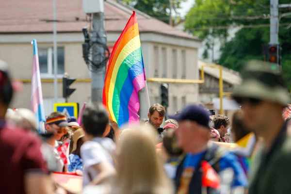 Chisinau, Moldova - 18 Haziran 2023: Moldova LGBT + Toplum Festivali kapsamında düzenlenen Onur Yürüyüşü