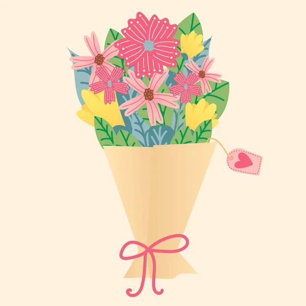 ハッピーレディースデー3月8日春の花カードと休日のかわいい花束 日付のベクトルイラスト 女性と花の花束 — ストックベクタ