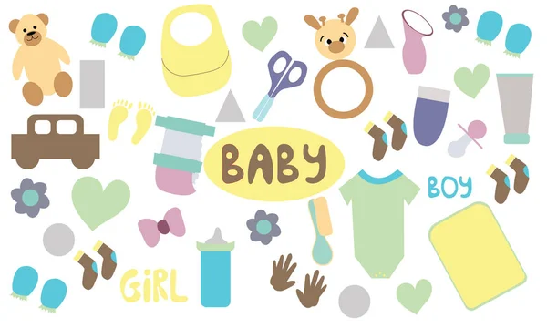 Baby Flat Doodle Set Hand Drawn Stock Vector Illustration Design — Stock Vector