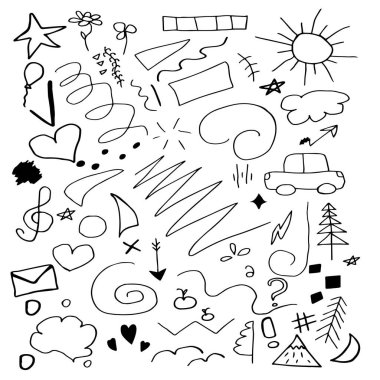 El çizimi karalama elementleri beyaz arkaplanda izole