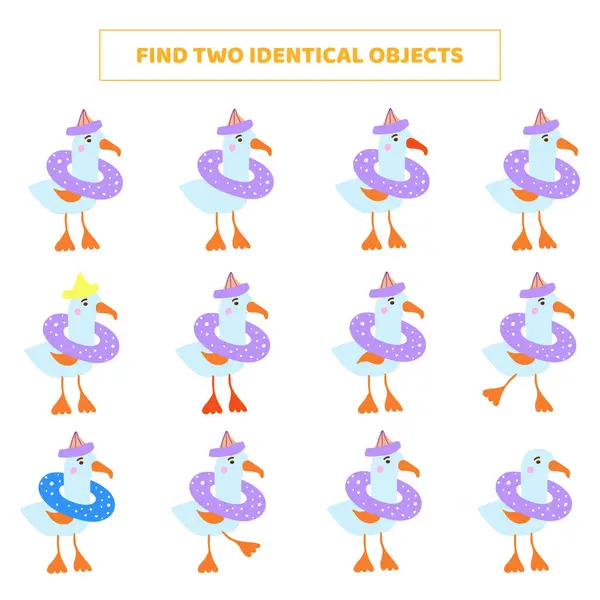 Zoek Twee Identieke Objecten Matching Spel Met Cartoon Meeuwen Stockillustratie