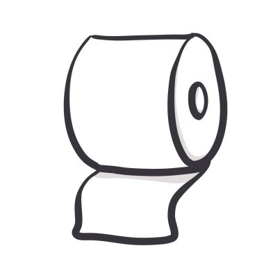 Tuvalet kağıdı karalama tarzı hijyen ikonu beyaza izole edilmiş. Line ev tuvaleti logosu illüstrasyonu.