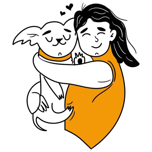 Ένα Χαρούμενο Κορίτσι Αγκαλιάζει Ένα Χαριτωμένο Σκυλί Έννοια Της Φιλίας Royalty Free Διανύσματα Αρχείου