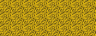 Kusursuz / küçük çizgi karalama hayvan deseni. Sarı illüstrasyonda vektör geometrik siyah.