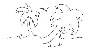Palmiye ağacı eskiz adası sanatı devam ediyor. Vektör soyut tropikleri asgari manzara çizimi.