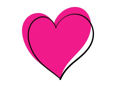 Pembe kalp ikonu beyaza izole edilmiş. Vektör karalama çizimi.