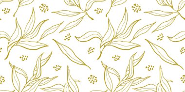 Altın yapraklı kusursuz desen. Vektör soyut doğa çizimi.