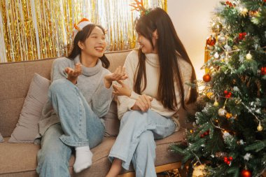 İki arkadaş evde Noel ağacı süsledi..