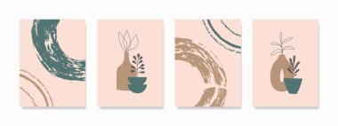 Soyut boho çizgisi terracotta üzerinde ve modern duvar dekoru için çeşitli şekillerde..