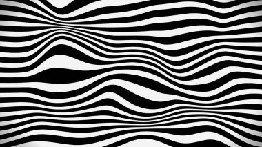 Abstract geometric texture of lines with black and white stripes. Wavy, curving distortion effect creates a bending, warped appearance. Design for banners, ads, posters, and backgrounds. clipart