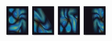Soyut duvar sanatı, koyu arkaplanda büyüleyici mavi dalgalı çizgi deseni. Bu kompozisyon soyut illüzyonlar yaratır, hayal gücünü meşgul eder ve herhangi bir alana bir entrika katar..
