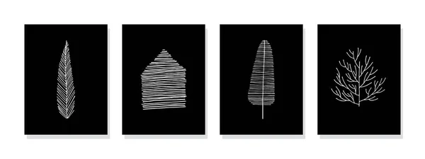 暗い背景に白い線の抽象的な要素を持つミニマリズム抽象芸術 壁の装飾 ポストカード ポスター パンフレット 家の装飾に最適です — ストックベクタ