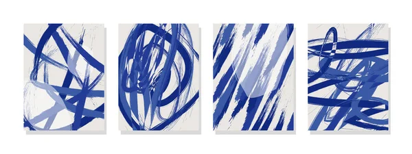 Pinceladas Azuis Abstratas Sobre Tela Branca Uma Pintura Encantadora Ideal —  Vetores de Stock