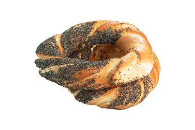 Beyaz arka planda izole edilmiş haşhaşlı çörek.