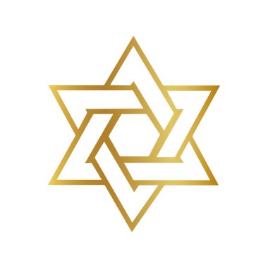 David 'in altın yıldızı, David Yahudiliği Yıldızı, Altın altıgen, açı, boya, altın vektör.