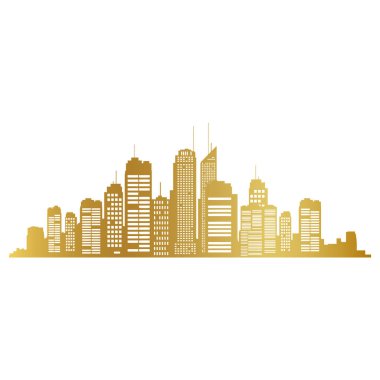Altın şehir silueti vektörü, altın bina, altın şehir vektörü, altın şehir simgesi, altın şehir simgesi