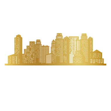 Altın şehir silueti vektörü, altın bina, altın şehir vektörü, altın şehir simgesi, altın şehir simgesi