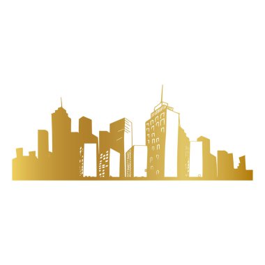 Altın şehir silueti vektörü, altın bina, altın şehir vektörü, altın şehir simgesi, altın şehir simgesi