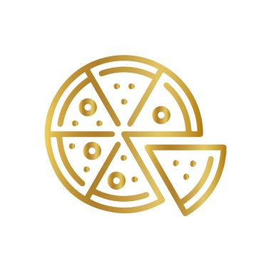 Altın pizza işareti, altın pizza ikonu, pizza fast food ikonu, İtalyan mutfağı makarna restoranı bilgisayar ikonu