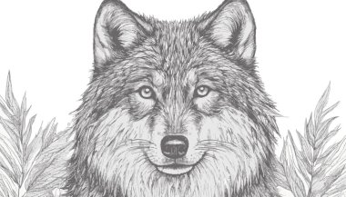 Kurt kafa profili. Vektör biçiminde el çizimi, el çizimi kurt, çizim grafikleri