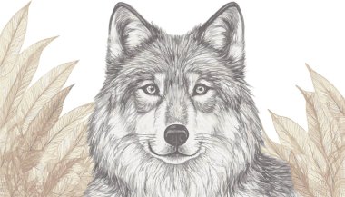 Kurt kafa profili. Vektör biçiminde el çizimi, el çizimi kurt, çizim grafikleri