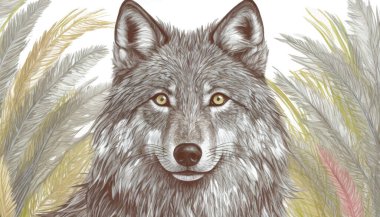 Kurt kafa profili. Vektör biçiminde el çizimi, el çizimi kurt, çizim grafikleri