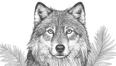 Kurt kafa profili. Vektör biçiminde el çizimi, el çizimi kurt, çizim grafikleri