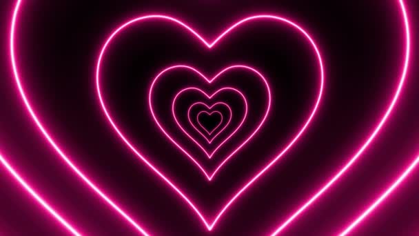 Walentynki Abstrakcyjne Tło Animacją Symbolu Serca Romantyczny Neon — Wideo stockowe