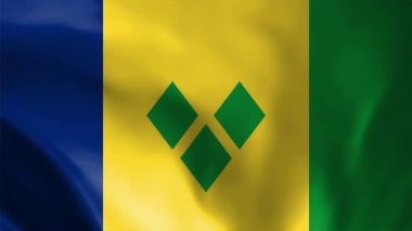 Saint Vincent ve Grenadine 'ler bayrak sallıyor, kusursuz döngü animasyonu. Rüzgarda dalgalanan Saint Vincent saten bayrağı, Saint Vincent ve Grenadines bayrağı dalgalanan döngü.