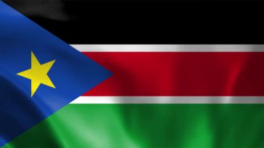 Güney Sudan ulusal bayrağının rüzgarda dalgalanması. Güney Sudan Cumhuriyeti, Orta Afrika 'da bir ülkedir. Kumaş desenli arka plan. Seçici odaklanma. Yavaş çekimde kusursuz döngü. 3 Boyutlu Hazırlama