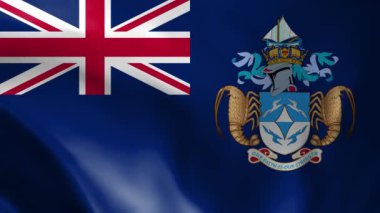 Tristan da Cunha bayrağı sallıyor. Tristan da Cunha rüzgarda bayrak sallıyor. Tristan da Cunha 'nın ulusal bayrağı. Tristan da Cunha 'nın kusursuz döngüsünün işareti