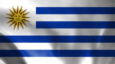 Uruguay Bayrağı. Uruguay 'ın Saten kumaş desenli bayrağını sallıyor. Uruguay Doğu Cumhuriyeti 'nin Gerçek Doku Bayrağı