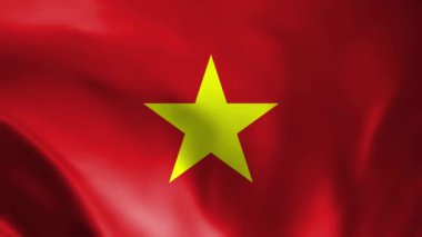 Vietnam bayrağı ağır çekimde dalgalanıyor. Vietnam bayrağı dalgalı hareket halinde. Yeşil arka planda bayrak, Vietnam ulusal bayrağı, İşçi Bayramı, Bağımsızlık Günü, Anma Günü, Gaziler, Vatanseverler, Ulusal Gün, Yakın plan