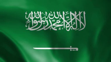  Suudi Arabistan bayrağı rüzgarda dalgalanıyor. Suudi Arabistan 'ın ulusal bayrağı. Suudi Arabistan 'ın kusursuz döngü animasyonunun işareti. 4K