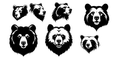 Ayı başlı siluet vektörünün kümesi