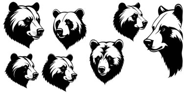 Ayı başlı siluet vektörünün kümesi