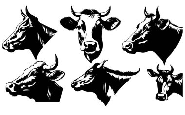 İnek kafası siluet vektörünün kümesi