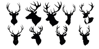 Geyik kafası siluet vektörünün kümesi