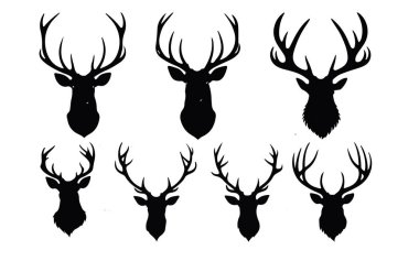 Geyik kafası siluet vektörünün kümesi