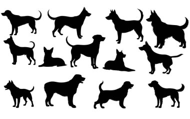 Bir köpek silueti vektör çizimi seti