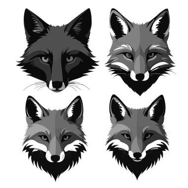 Bir tilki kafası siluet vektörünün kümesi