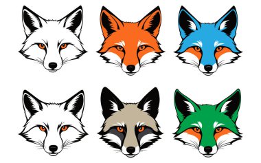 Bir tilki kafası siluet vektörünün kümesi