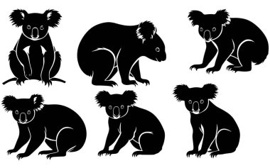 Bir koala siluet vektör çizimi seti