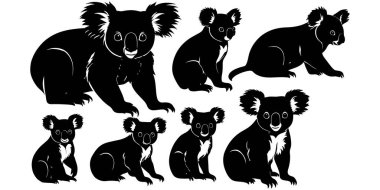 Bir koala siluet vektör çizimi seti
