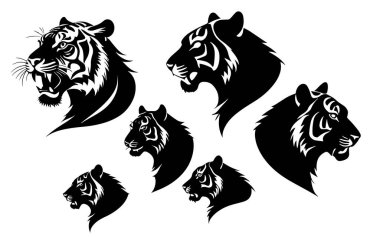 Bir kaplan kafası siluet vektör çizimi seti