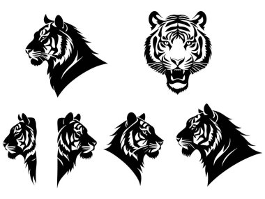 Bir kaplan kafası siluet vektör çizimi seti