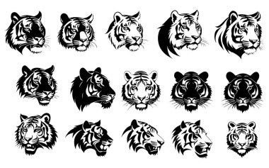 Bir kaplan kafası siluet vektör çizimi seti