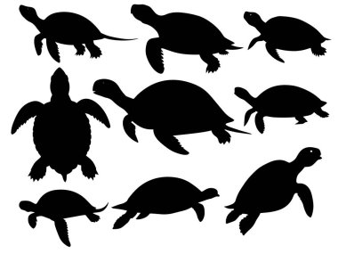  Kaplumbağa siluet vektörünün kümesi